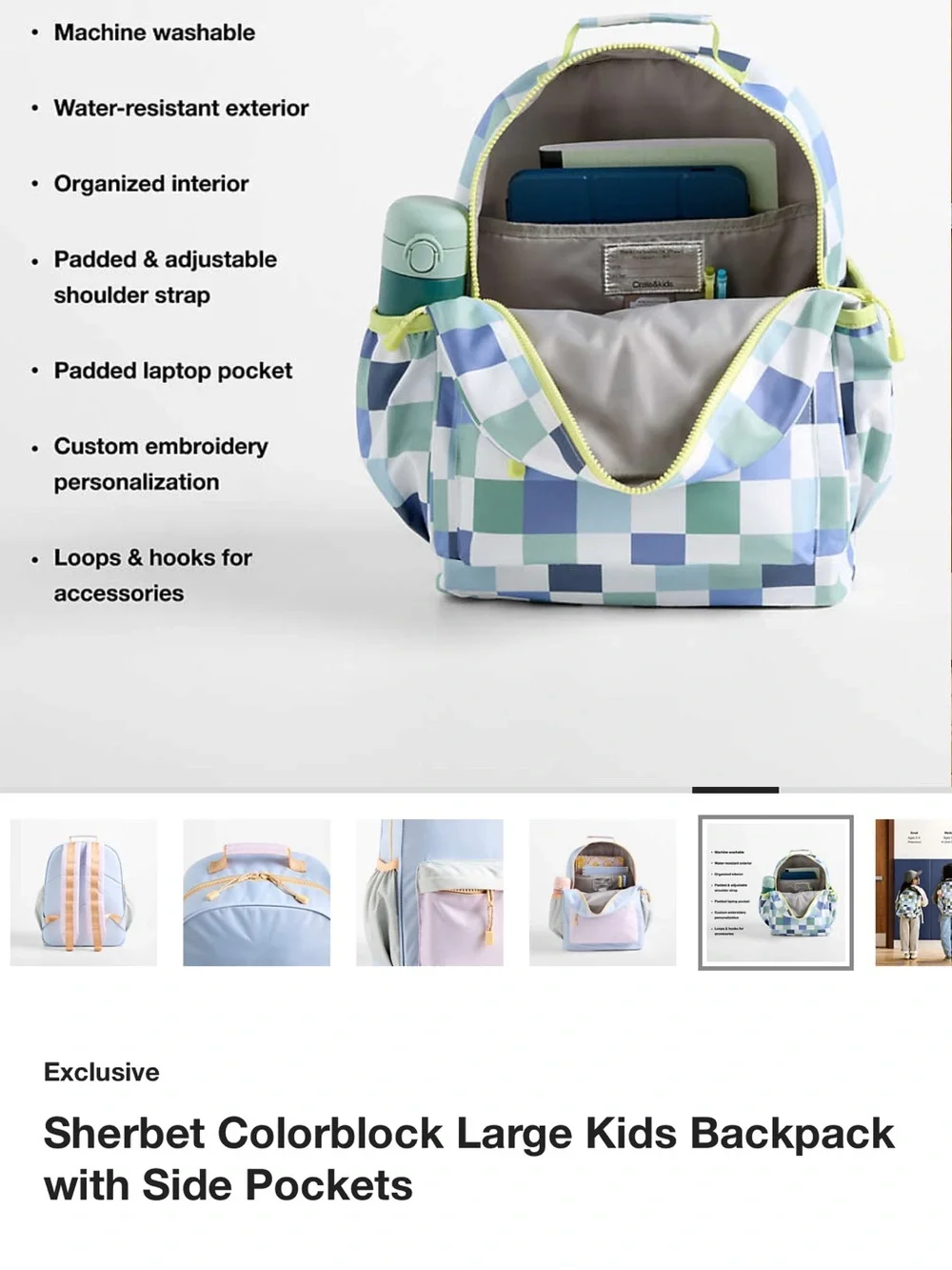 Sherbet Colorblock Large Kids Backpack with Side Pockets - Pastel Blue & Pink
